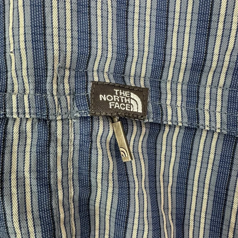 The North Face Button Up Shirt Mens XL Blue Striped Long Sleeve Pocket Camp Hike